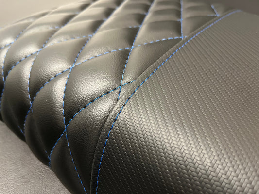 Black Carbon Fiber/ Black inset with Blue Stitching